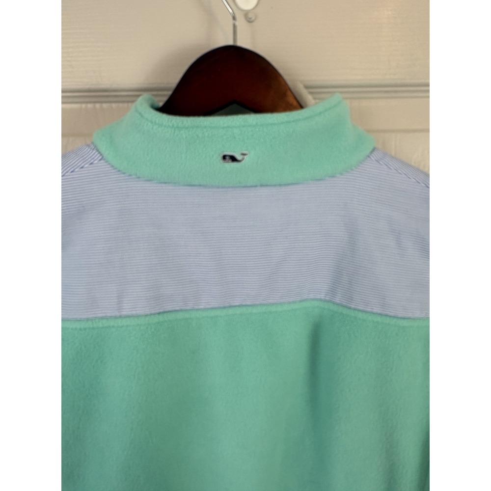 Vineyard Vines Fleece Pullover Women M Mint Green Excellent Seersucker Trim Zip - Picture 5 of 7